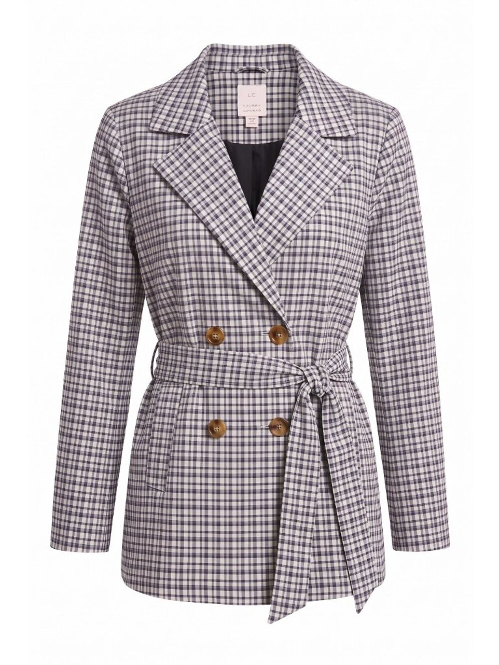 LC Lauren Conrad Womens Petite XLP Blue White Plaid Belted Jacket Blazer NWT PXL